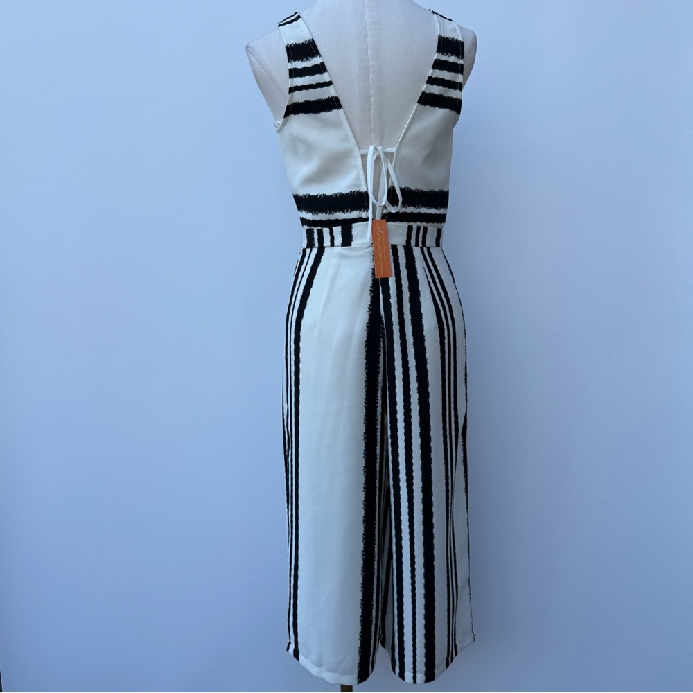Jealous Tomato Monochrome Striped Sleeveless Jumpsuit Wide Leg Chic Black White - Picture 5 of 15